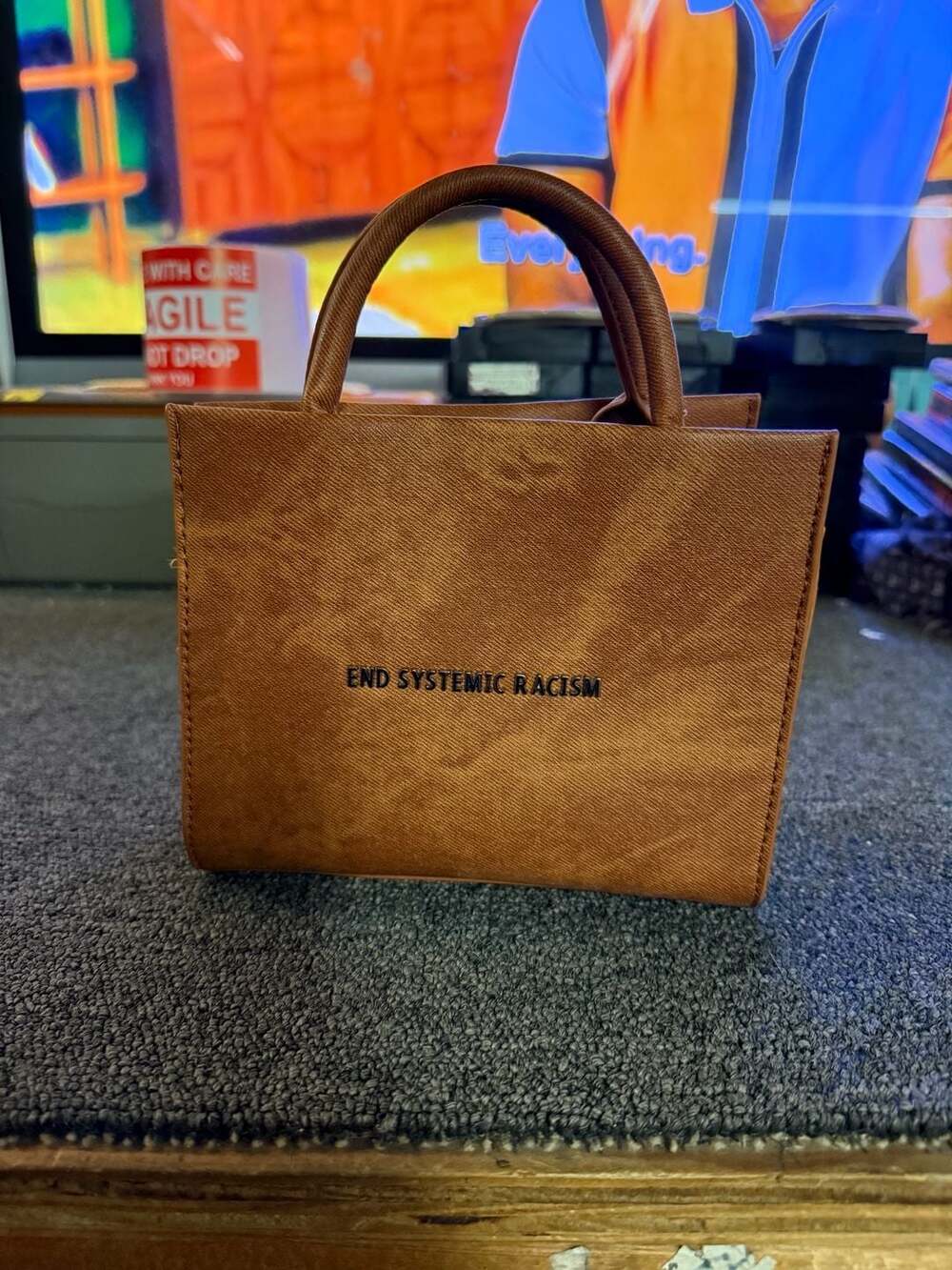 Brandon Blackwood ESR End Systemic Racism Brown Wax Denim Tote Bag